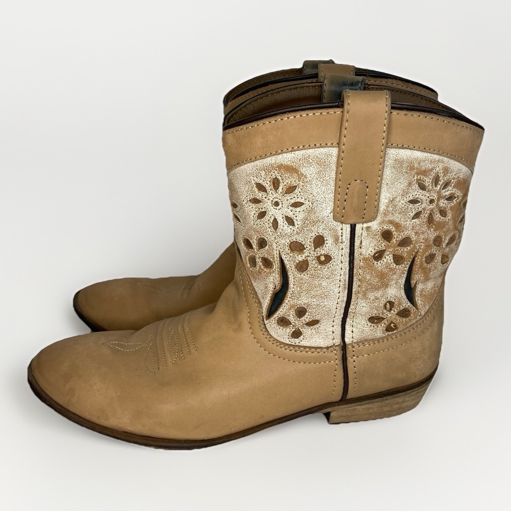 laredo cowboy boots women Leather Daisy Beige Tan 9‎ M Cowgirl White